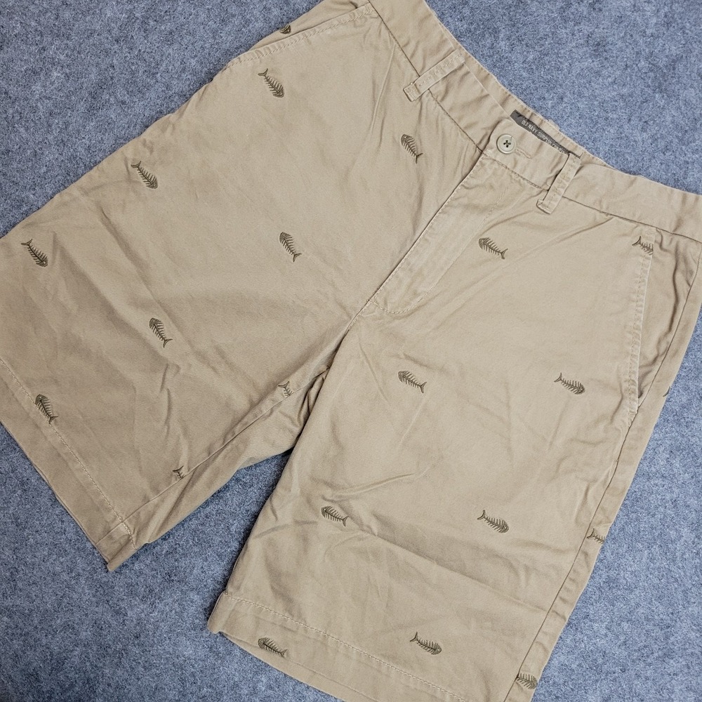 Old Navy Shorts Mens 31 Tan Embroidered Fish Skeleton Chino Flat Front Outdoor